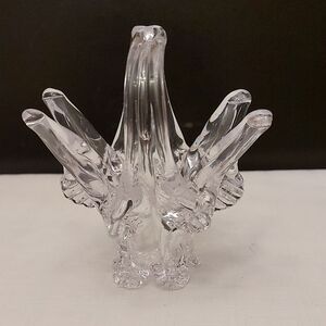 Vintage Chalet Crystal Art Glass Small Decorative Trinket Basket Hand Crafted 4"